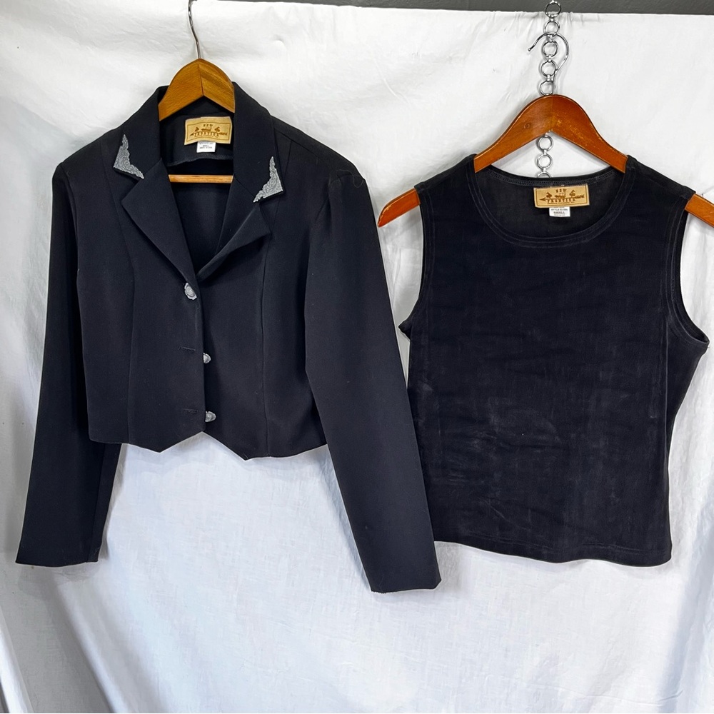 Vintage New Frontier Jacket and Tank Set Short Western Blazer Black Metal Button
